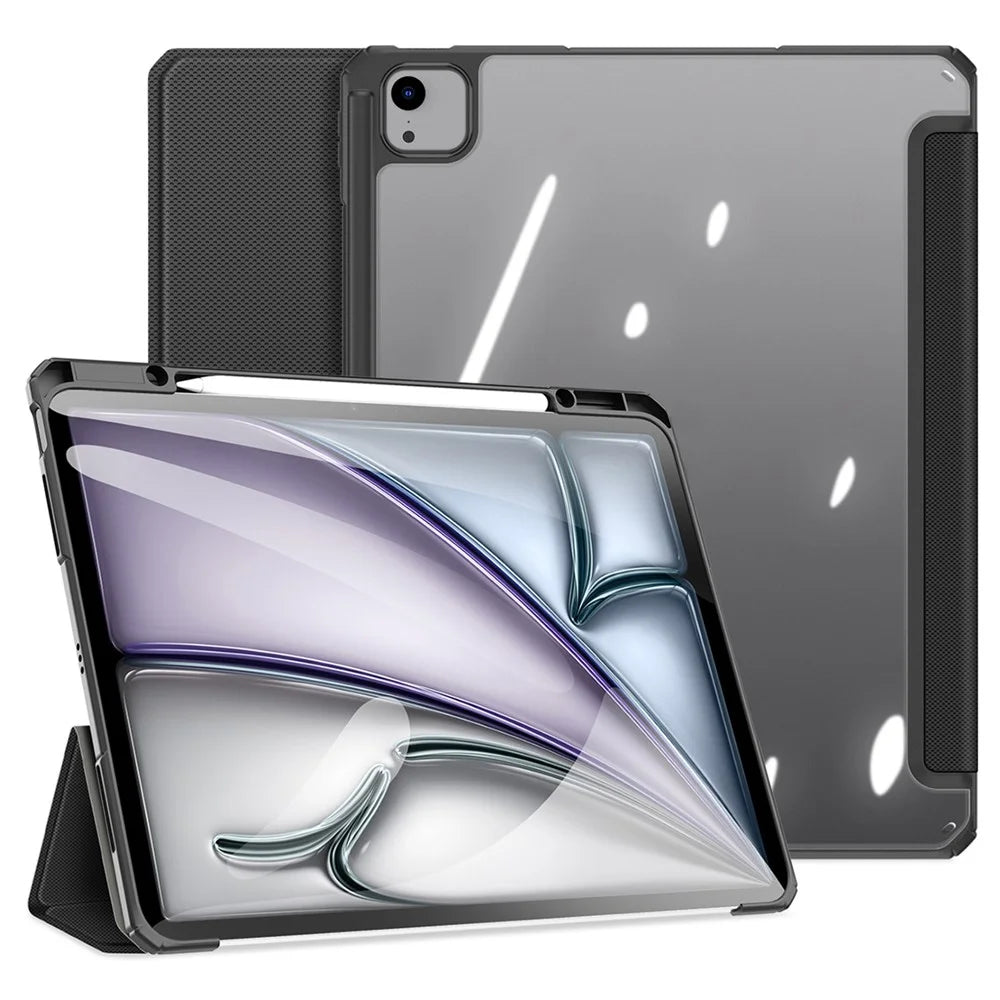DUX DUCIS TOBY Series For iPad Air 13 (2026) / (2025) / (2024) / Pro 12.9 (2018) / (2020) / (2021) / (2022) Case Leather Tri-Fold Stand Cover - Black - 2
