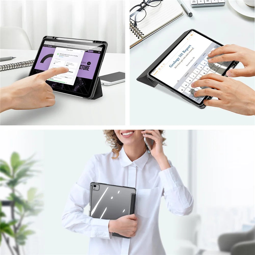 DUX DUCIS TOBY Series For iPad Air 13 (2026) / (2025) / (2024) / Pro 12.9 (2018) / (2020) / (2021) / (2022) Case Leather Tri-Fold Stand Cover - Black - 5