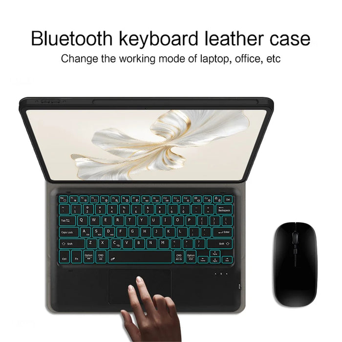 For Samsung Galaxy Tab S10 Ultra / S9 Ultra / S8 Ultra Backlight Touchpad Bluetooth-Compatible Keyboard with Pen Slot Leather Tablet Case - 3