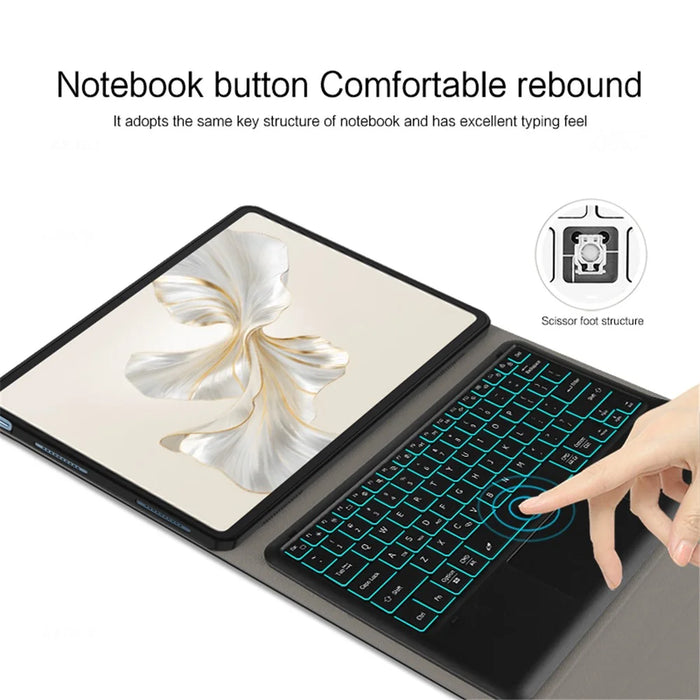For Samsung Galaxy Tab S10 Ultra / S9 Ultra / S8 Ultra Backlight Touchpad Bluetooth-Compatible Keyboard with Pen Slot Leather Tablet Case - 4