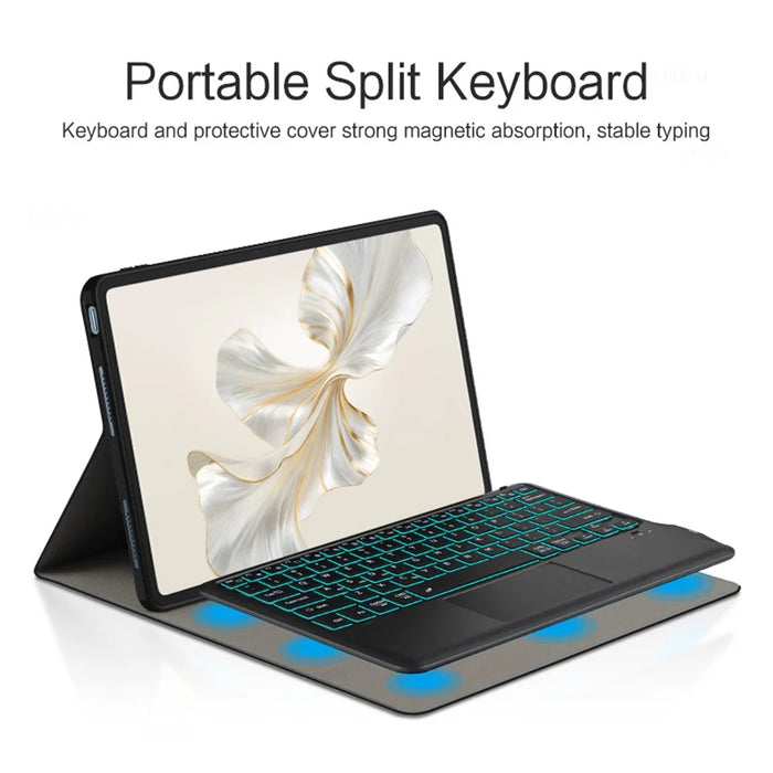For Samsung Galaxy Tab S10 Ultra / S9 Ultra / S8 Ultra Backlight Touchpad Bluetooth-Compatible Keyboard with Pen Slot Leather Tablet Case - 7