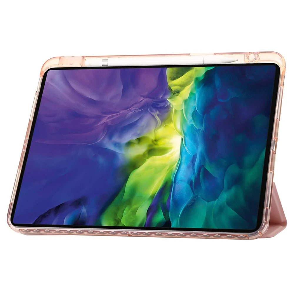For iPad Pro 13 (2025) / 13 (2024) Tablet Case TPU+Acrylic+PU Drop Protection Cover with Tri-Fold Stand - Pink - 3