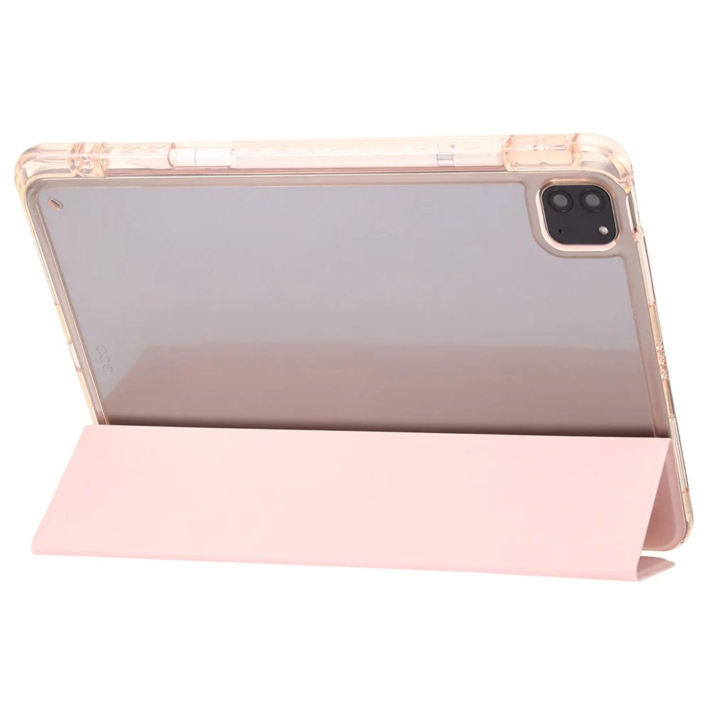 For iPad Pro 13 (2025) / 13 (2024) Tablet Case TPU+Acrylic+PU Drop Protection Cover with Tri-Fold Stand - Pink - 4