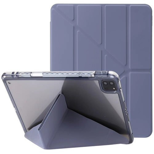 For iPad Pro 13 (2025) / 13 (2024) Case TPU+Acrylic+PU Leather Origami Stand Clear Back Tablet Cover - Lavender Purple - 1