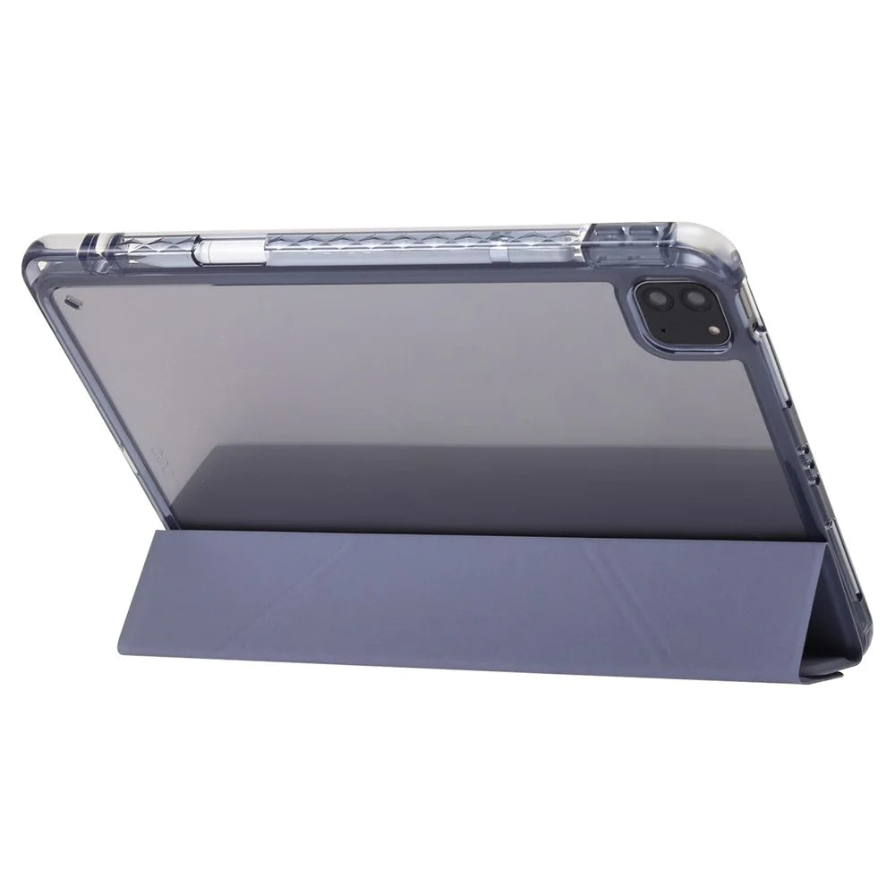 For iPad Pro 13 (2025) / 13 (2024) Case TPU+Acrylic+PU Leather Origami Stand Clear Back Tablet Cover - Lavender Purple - 3