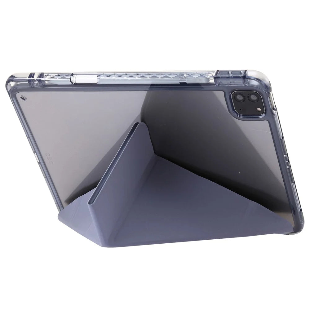 For iPad Pro 13 (2025) / 13 (2024) Case TPU+Acrylic+PU Leather Origami Stand Clear Back Tablet Cover - Lavender Purple - 4