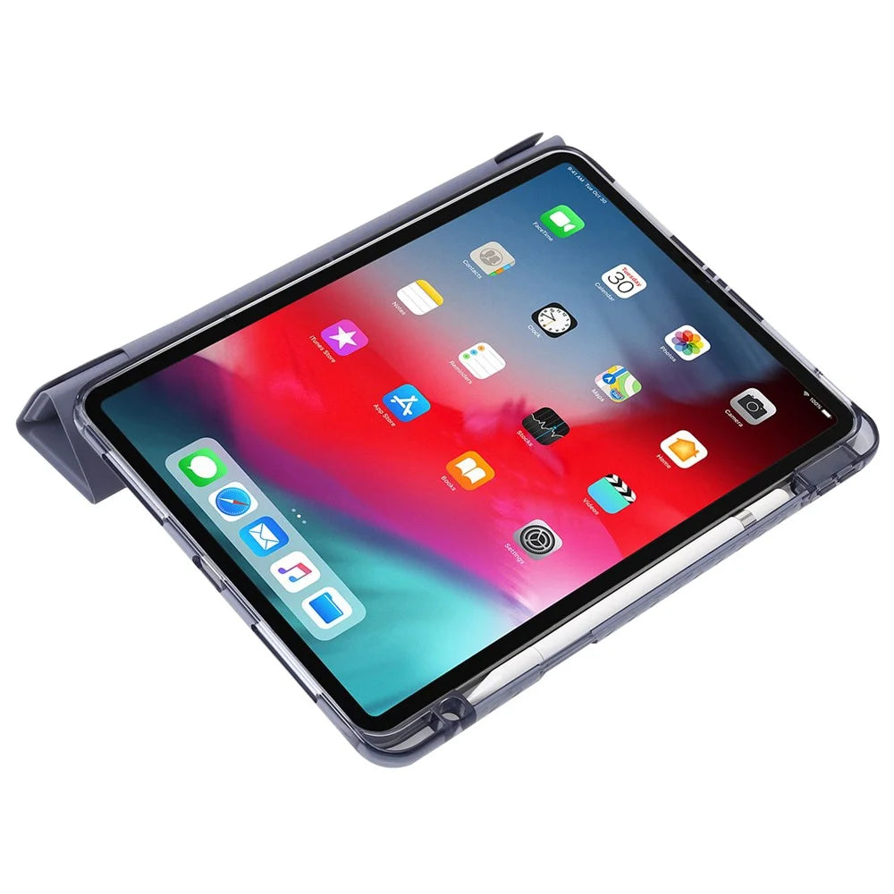 For iPad Pro 13 (2025) / 13 (2024) Case TPU+Acrylic+PU Leather Origami Stand Clear Back Tablet Cover - Lavender Purple - 5