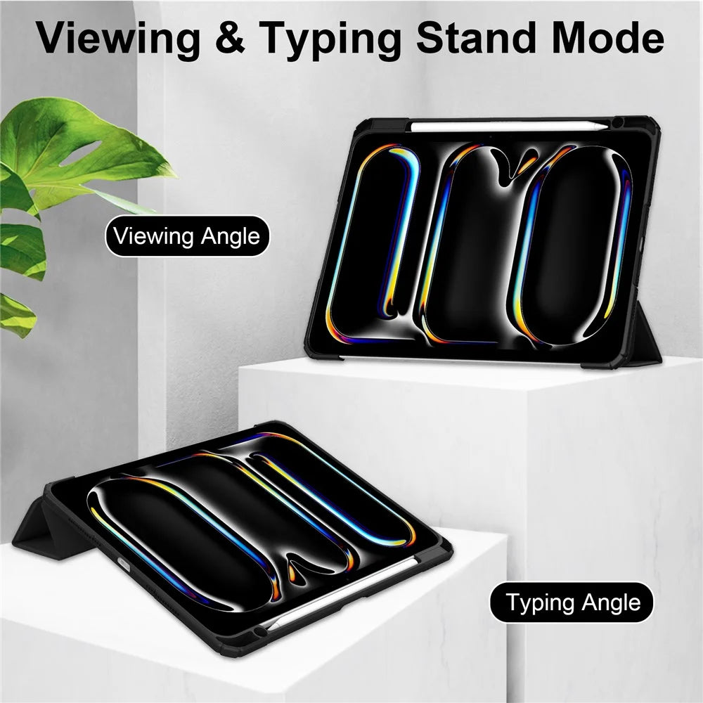 For iPad Pro 13 (2025) / 13 (2024) Case with Pen Slot PU Leather Clear Auto Wake Sleep Tablet Shell - Black - 4