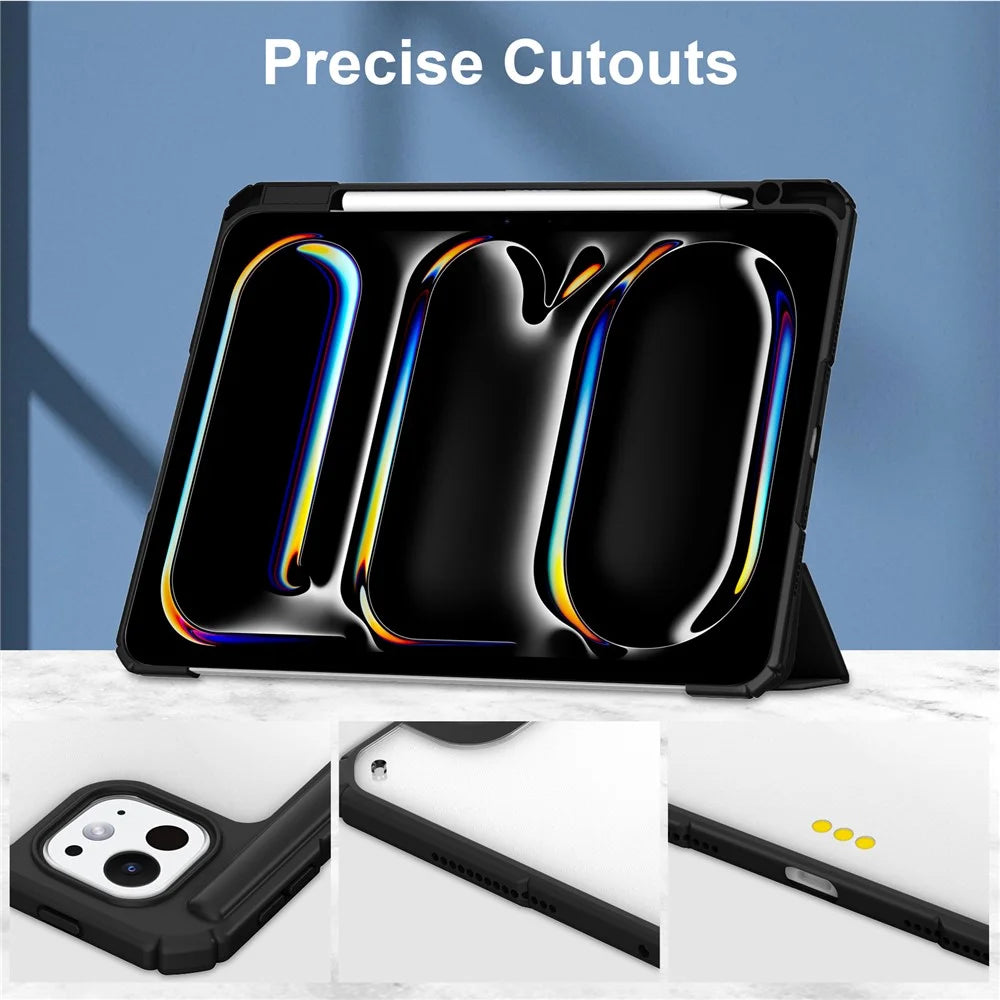 For iPad Pro 13 (2025) / 13 (2024) Case with Pen Slot PU Leather Clear Auto Wake Sleep Tablet Shell - Black - 5