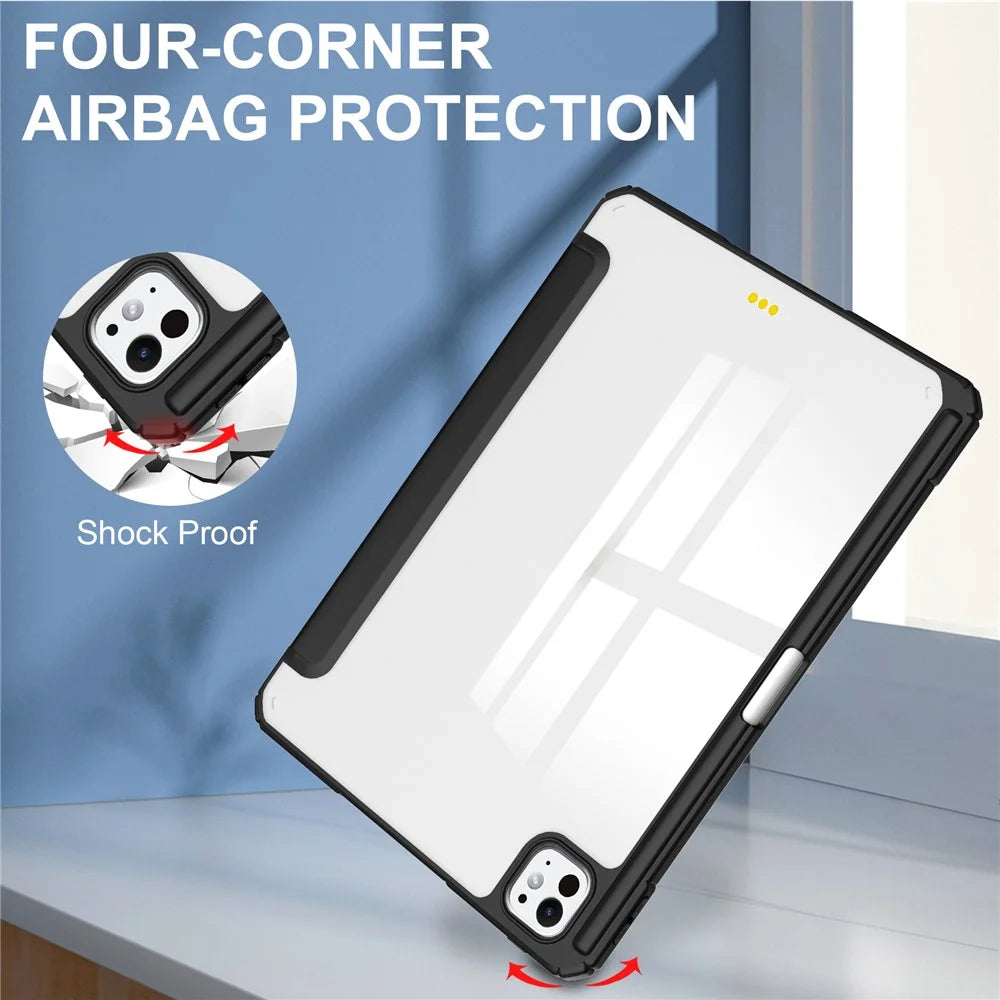 For iPad Pro 13 (2025) / 13 (2024) Case with Pen Slot PU Leather Clear Auto Wake Sleep Tablet Shell - Black - 7