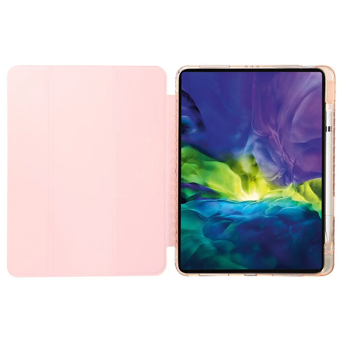 For iPad Pro 11 (2025) / 11 (2024) Case Clear Back PU Leather Tri-Fold Stand Cover with Pencil Holder - Pink - 2