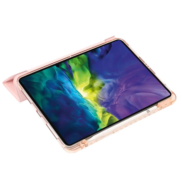 For iPad Pro 11 (2025) / 11 (2024) Case Clear Back PU Leather Tri-Fold Stand Cover with Pencil Holder - Pink - 5