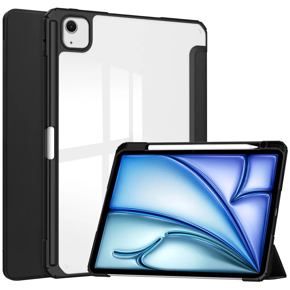 For iPad Air 13 (2026) / (2025) / (2024) Case PU Leather Clear Acrylic Tablet Cover Support Auto Sleep / Wake - Black - 1