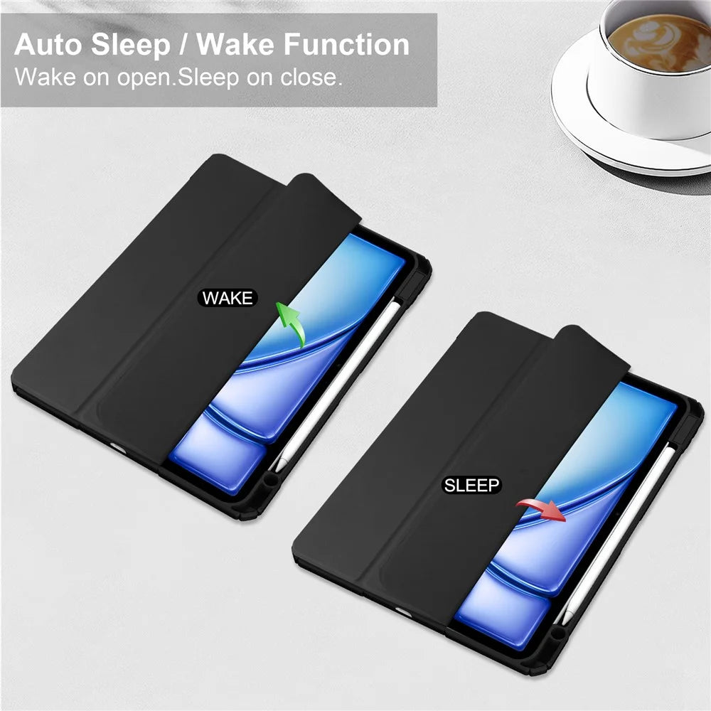 For iPad Air 13 (2026) / (2025) / (2024) Case PU Leather Clear Acrylic Tablet Cover Support Auto Sleep / Wake - Black - 3