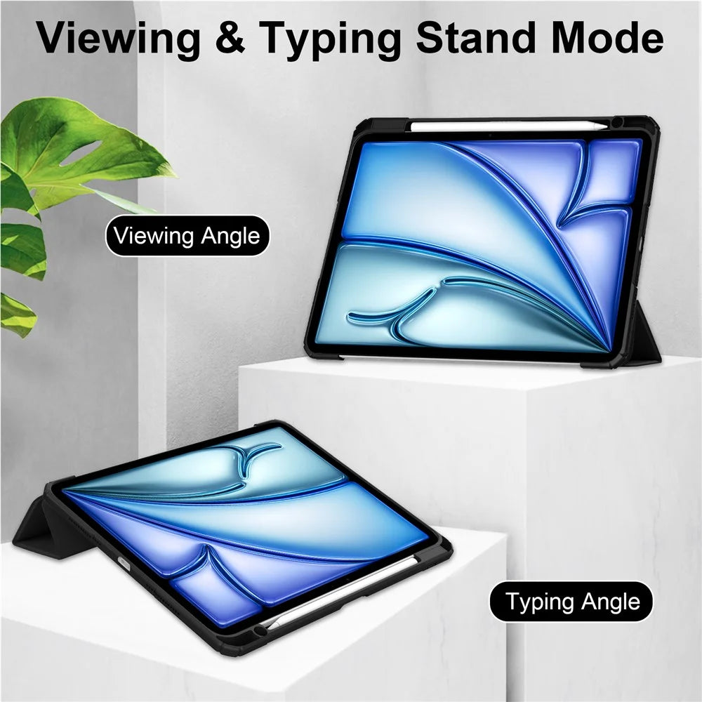 For iPad Air 13 (2026) / (2025) / (2024) Case PU Leather Clear Acrylic Tablet Cover Support Auto Sleep / Wake - Black - 4