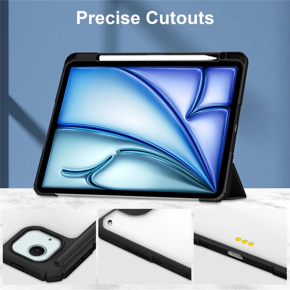 For iPad Air 13 (2026) / (2025) / (2024) Case PU Leather Clear Acrylic Tablet Cover Support Auto Sleep / Wake - Black - 5