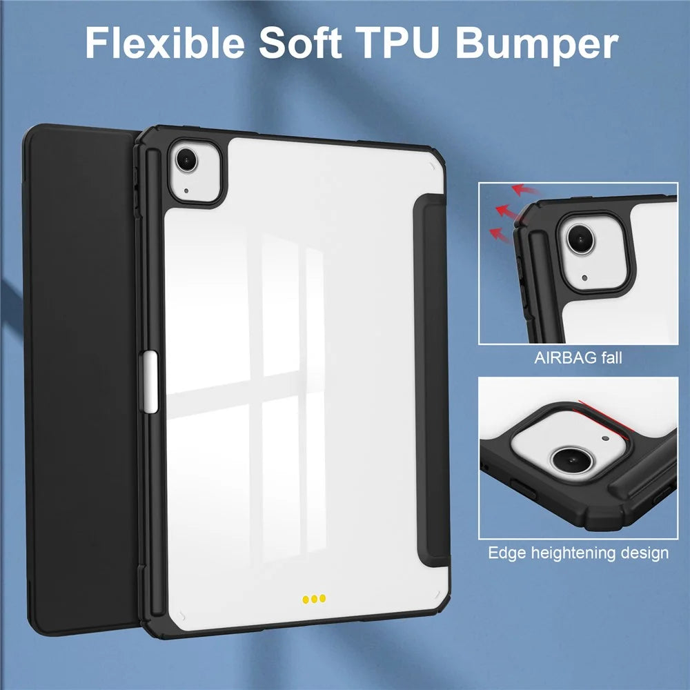 For iPad Air 13 (2026) / (2025) / (2024) Case PU Leather Clear Acrylic Tablet Cover Support Auto Sleep / Wake - Black - 6