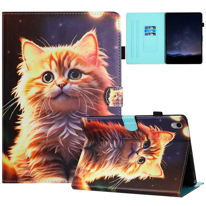 For iPad mini (2024) / mini (2021) Card Holder Case Pattern Printing Horizontal Stand Tablet Leather Cover - Cat - 1