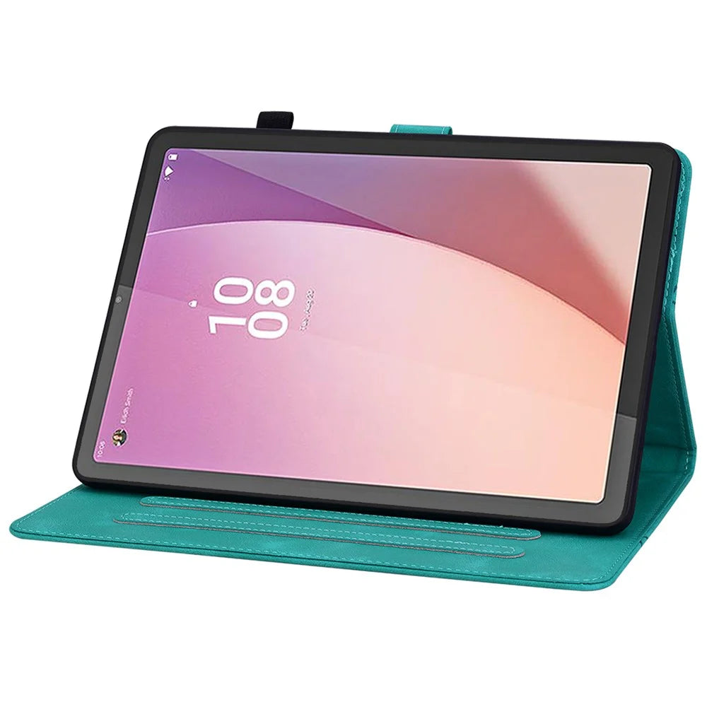 For Lenovo Tab M8 (4th Gen) 2024 TB-301XU / M8 (4th Gen) 2023 TB-300FU Case Card Slots Lily Flower Imprinted Leather Tablet Cover - Green - 3
