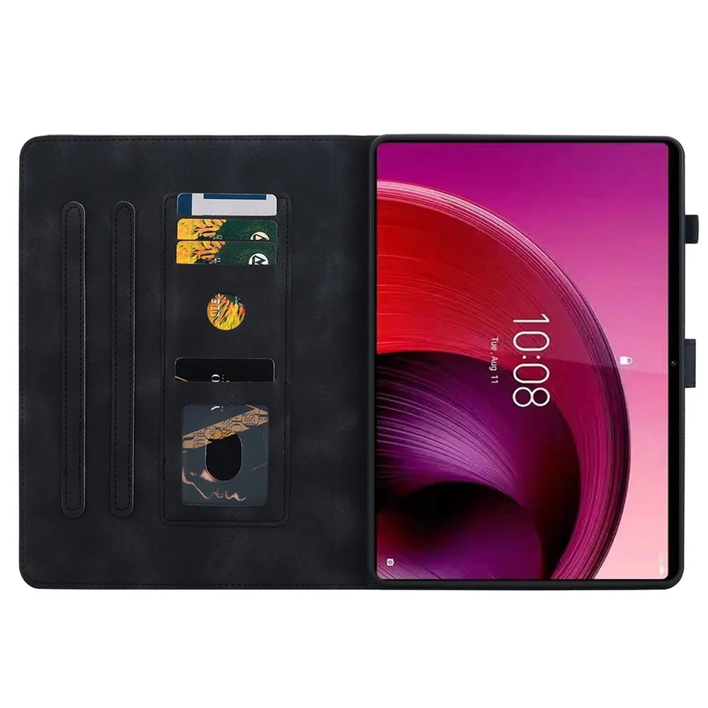 For Lenovo Tab M11 / Xiaoxin Pad 11 2024 Case Card Slots Leather Tablet Cover Lily Flower  - Black - 2