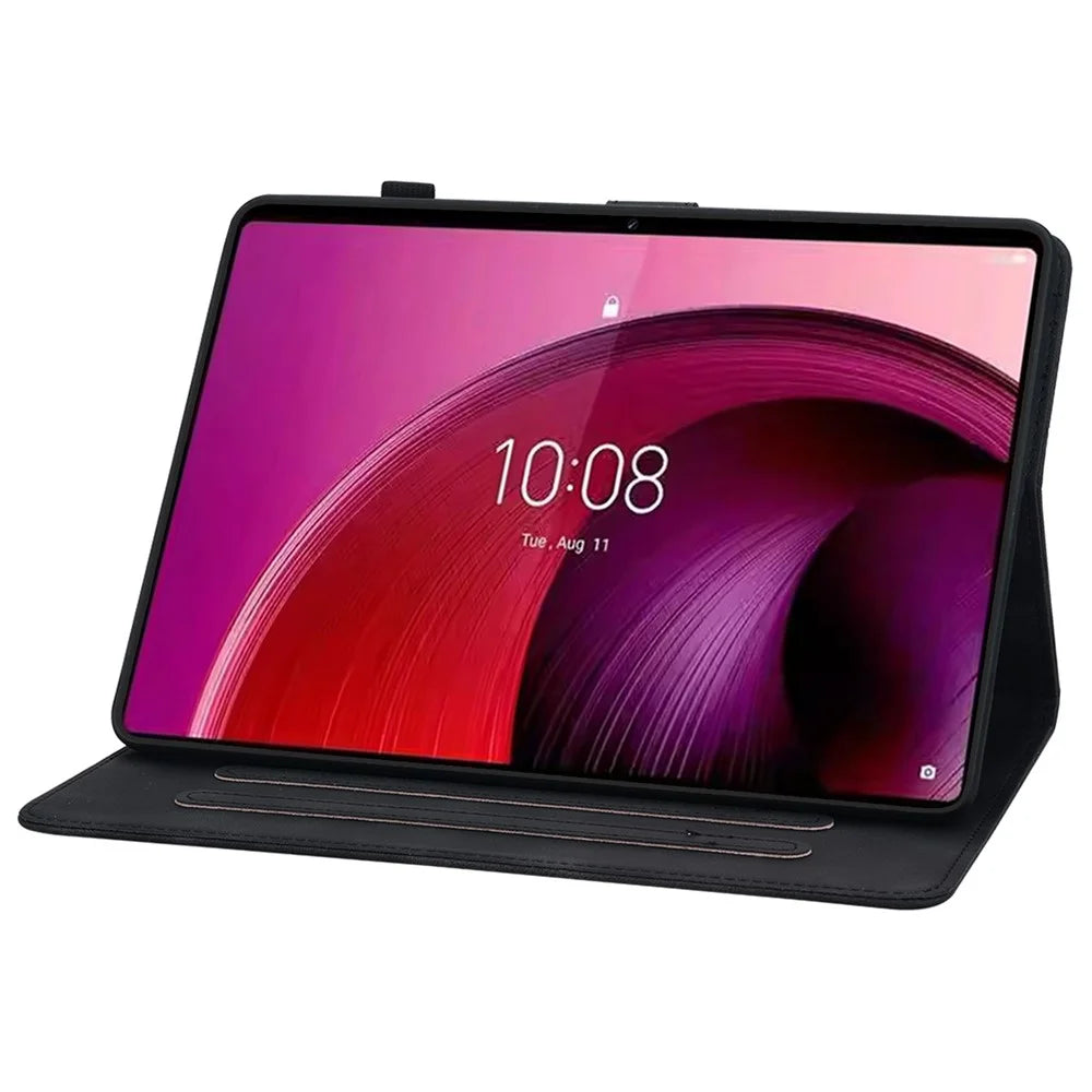 For Lenovo Tab M11 / Xiaoxin Pad 11 2024 Case Card Slots Leather Tablet Cover Lily Flower  - Black - 3