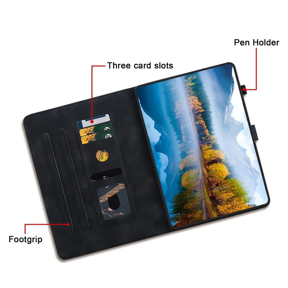 For Lenovo Tab M11 / Xiaoxin Pad 11 2024 Case Card Slots Leather Tablet Cover Lily Flower  - Black - 6