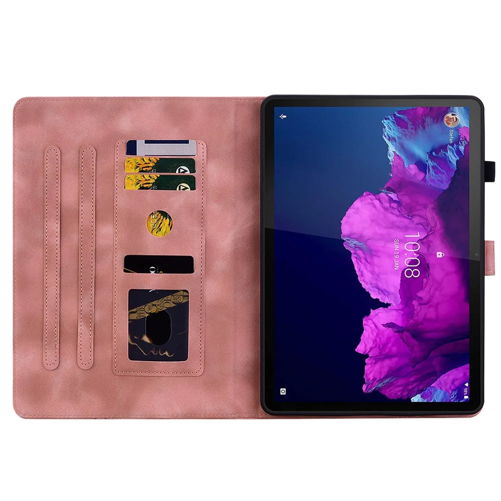For Lenovo Tab P11 TB-J606F Leather Case Card Slots Lily Flower Pattern Tablet Cover - Pink - 2