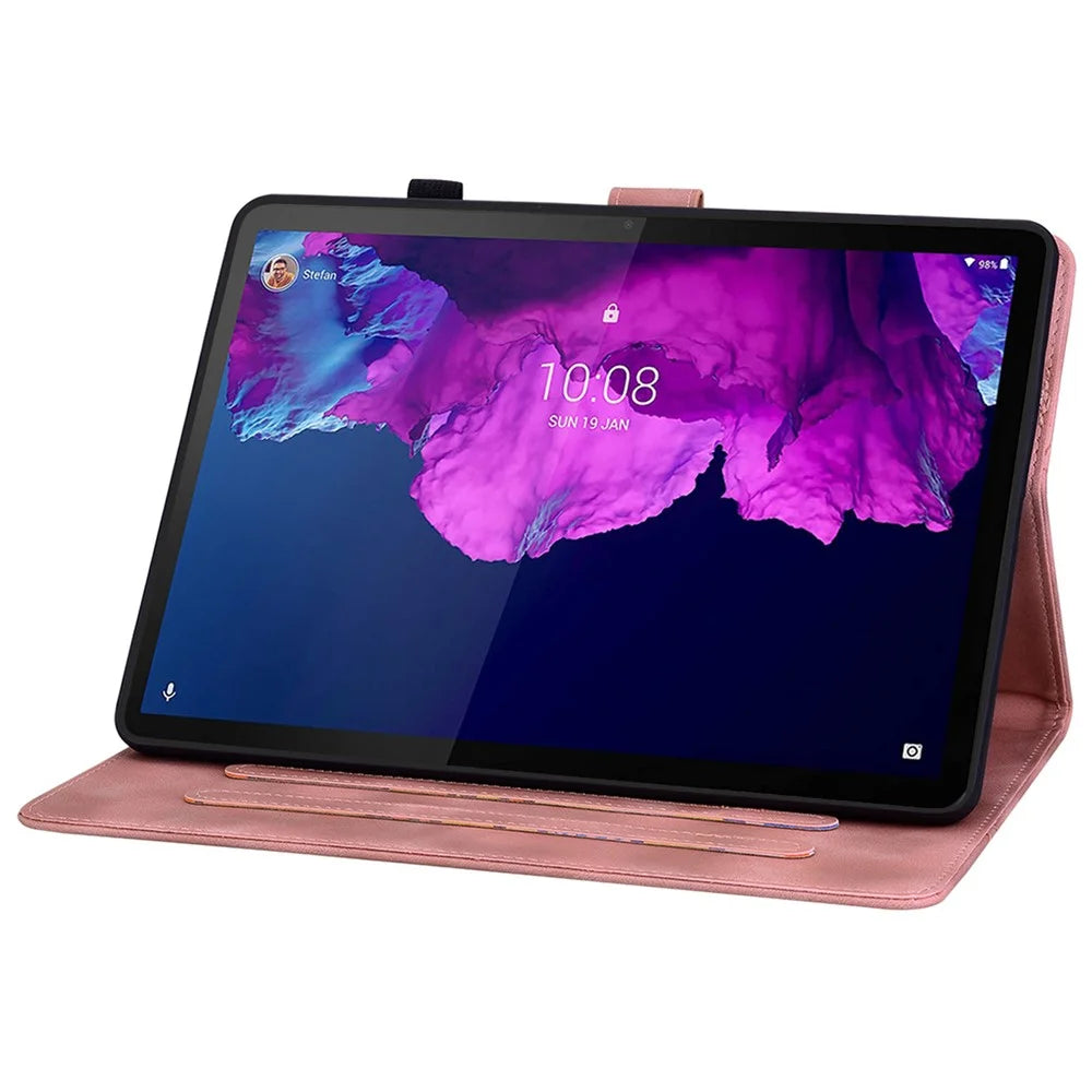 For Lenovo Tab P11 TB-J606F Leather Case Card Slots Lily Flower Pattern Tablet Cover - Pink - 3
