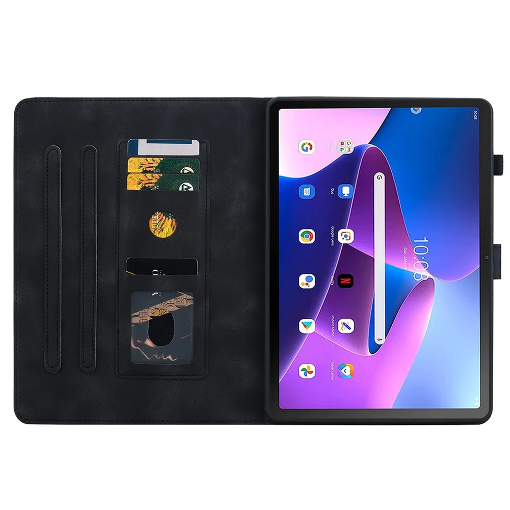 For Lenovo Tab M10 (Gen 3) Case Card Holder PU Leather Lily Flower Tablet Cover - Black - 2