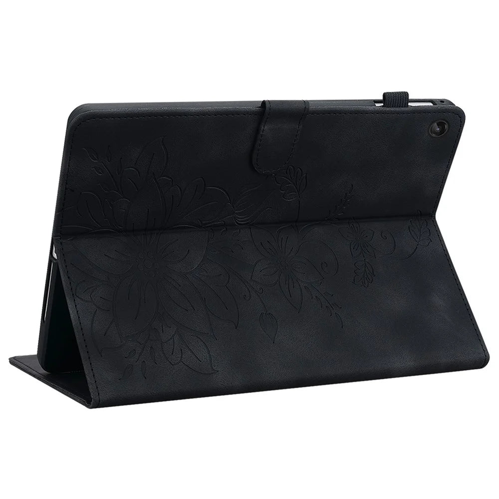 For Lenovo Tab M10 (Gen 3) Case Card Holder PU Leather Lily Flower Tablet Cover - Black - 4