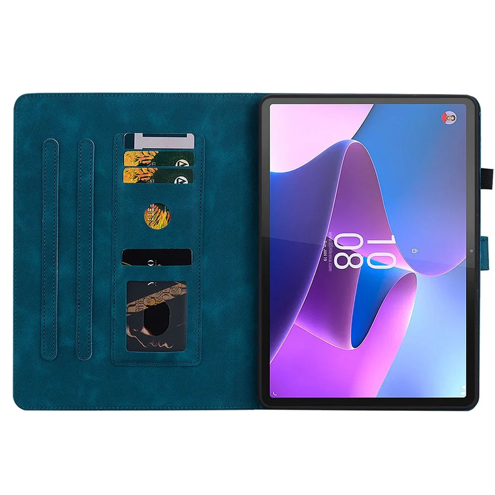 For Lenovo Tab P11 Pro / P11 Pro Gen 2 Case Lily Flower Imprinted Leather Tablet Flip Cover with Card Slot - Blue - 2