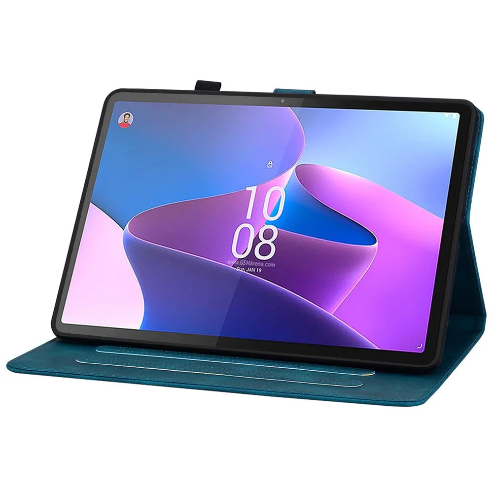 For Lenovo Tab P11 Pro / P11 Pro Gen 2 Case Lily Flower Imprinted Leather Tablet Flip Cover with Card Slot - Blue - 3