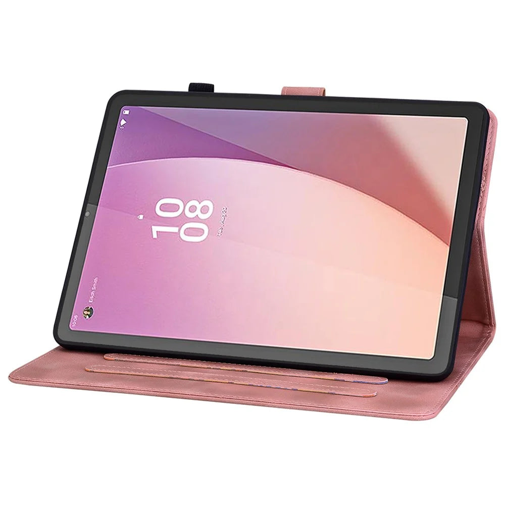 For Lenovo Tab M9 TB-310FU Case Imprinted Lily Flower PU Leather Card Slots Tablet Cover - Pink - 3