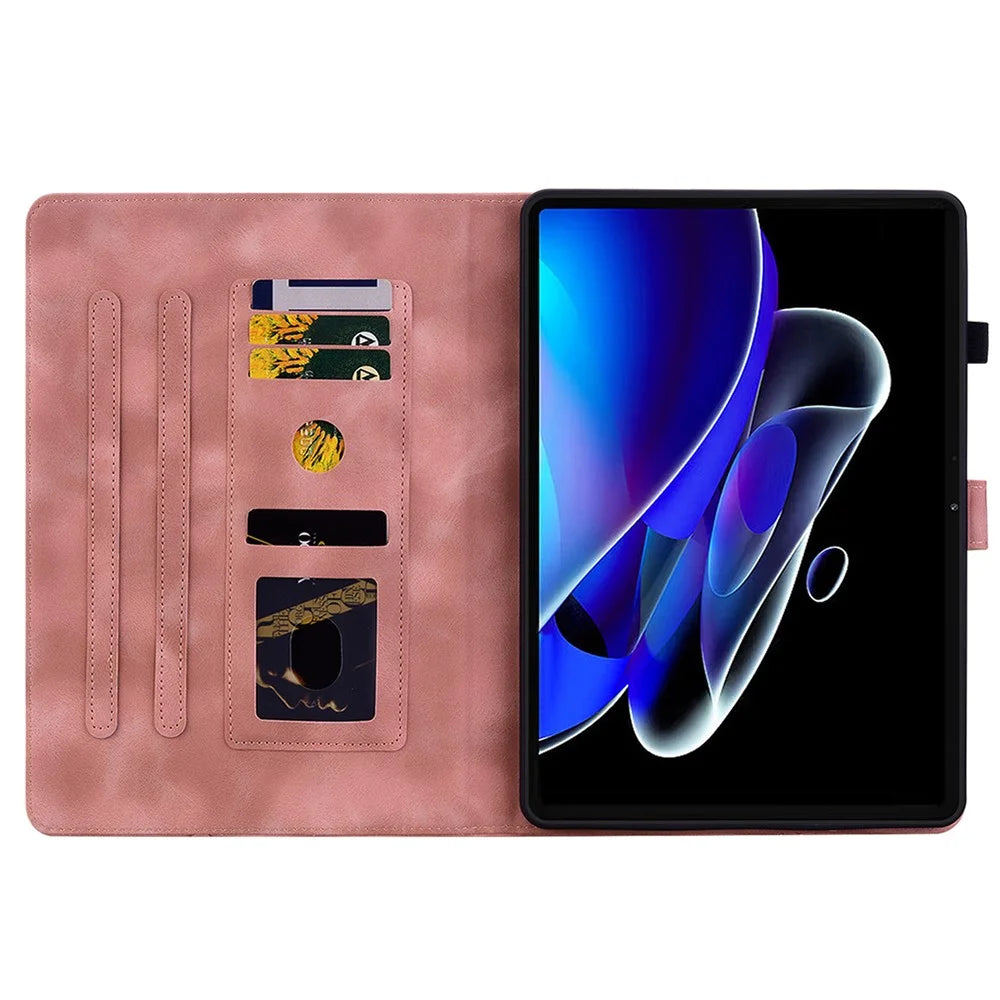 For Realme Pad X Case Lily Flower Imprint Leather Drop-Proof Tablet Cover with Card Holder - Pink - 2