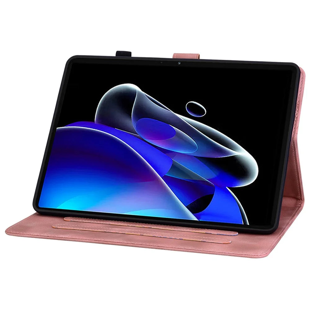 For Realme Pad X Case Lily Flower Imprint Leather Drop-Proof Tablet Cover with Card Holder - Pink - 3