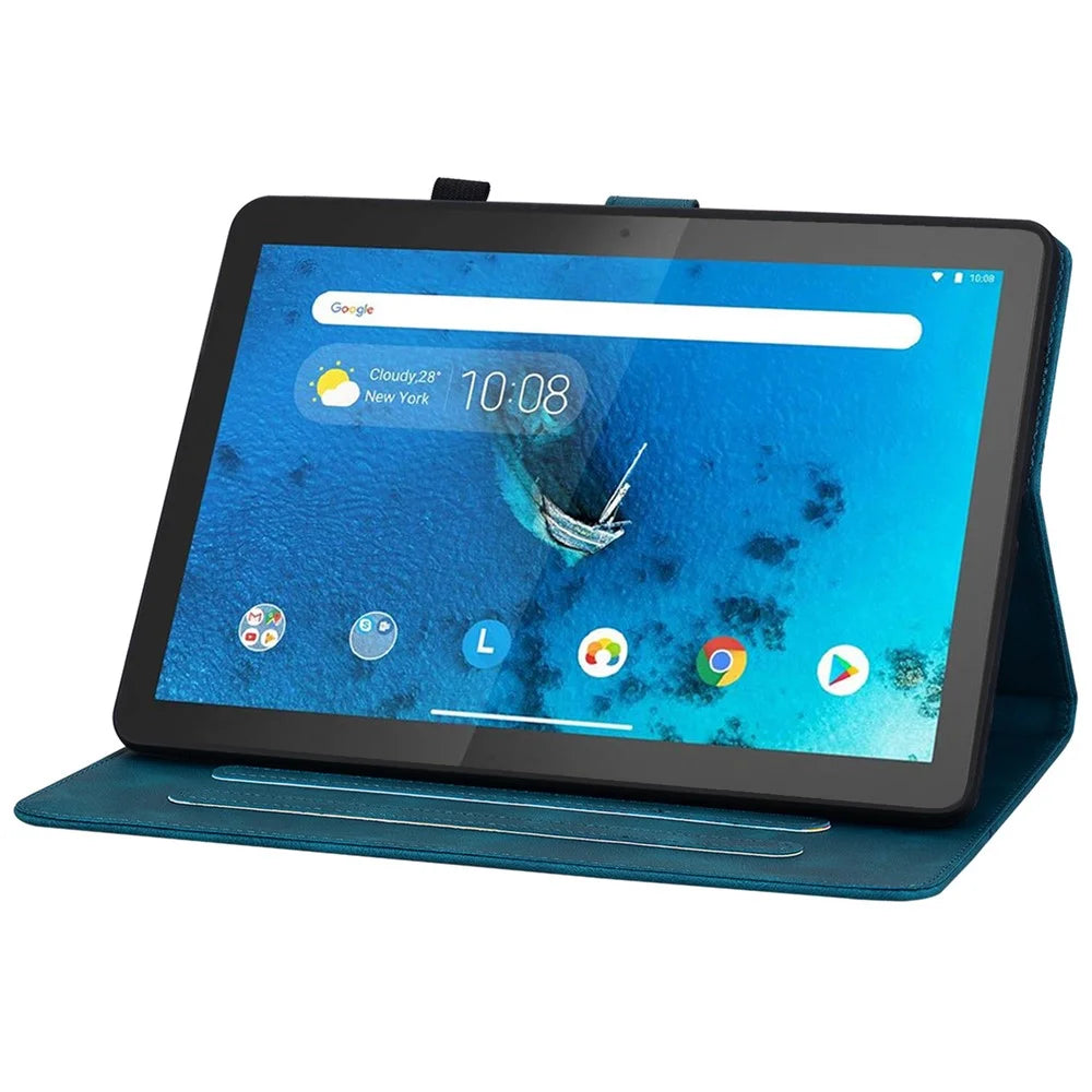 For Lenovo Tab M10 TB-X605F Tablet Case Leather Lily Flower Imprint Cover with Card Slots - Blue - 3