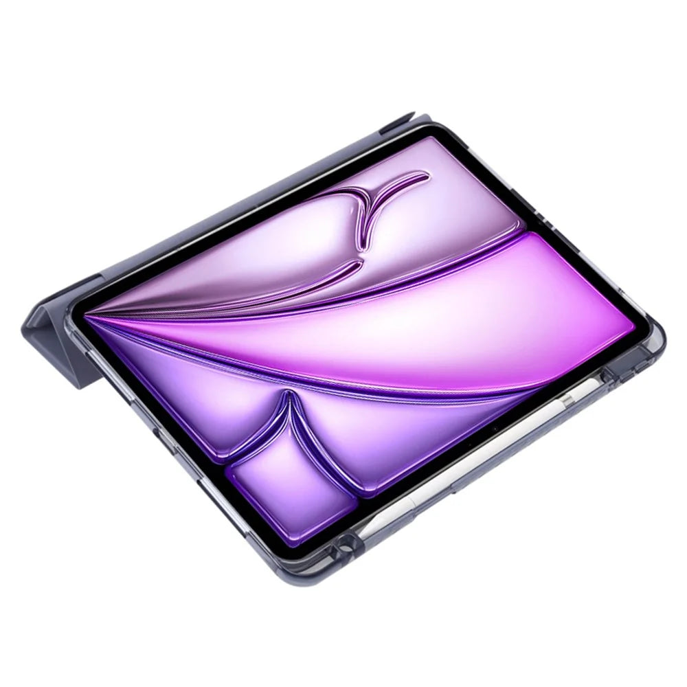 For iPad Air 13 (2026) / (2025) / (2024) Cover PU Leather Origami Stand Clear Tablet Shell - Lavender Purple - 5
