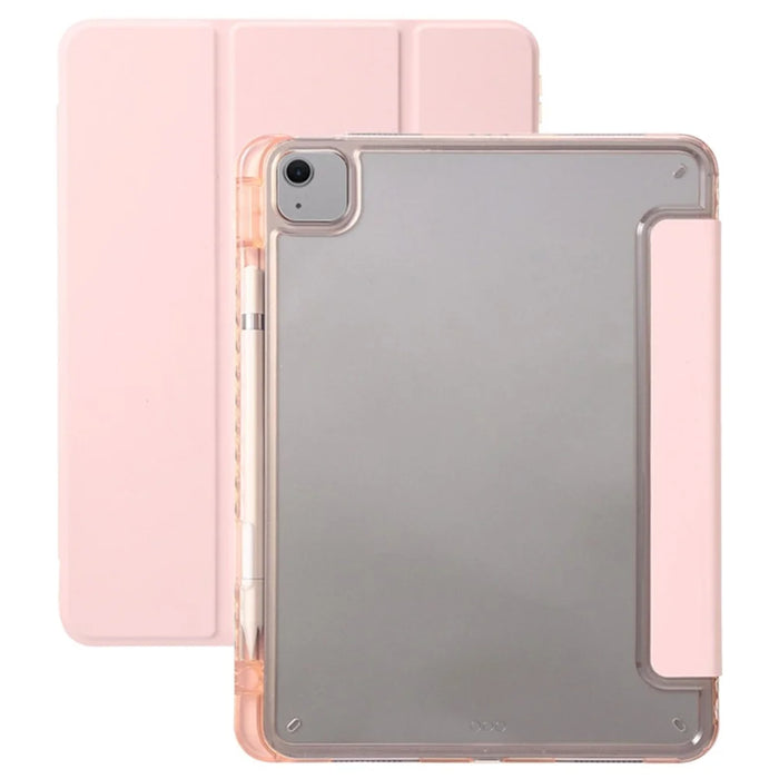For iPad Air 11 (2026) / (2025) / (2024) Case TPU+PU Leather+Arcylic Tablet Cover Tri-Fold Stand Tablet Protector - Pink - 1