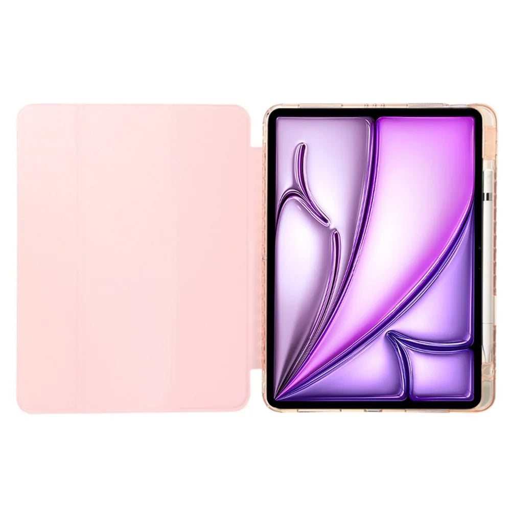 For iPad Air 13 (2026) / (2025) / (2024) Case Tri-Fold Stand Acrylic Back PU Leather Anti Fall Tablet Cover - Pink - 2