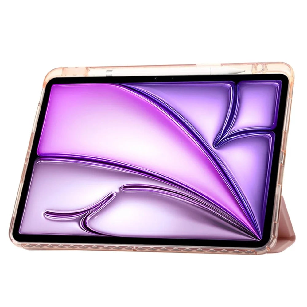 For iPad Air 13 (2026) / (2025) / (2024) Case Tri-Fold Stand Acrylic Back PU Leather Anti Fall Tablet Cover - Pink - 3