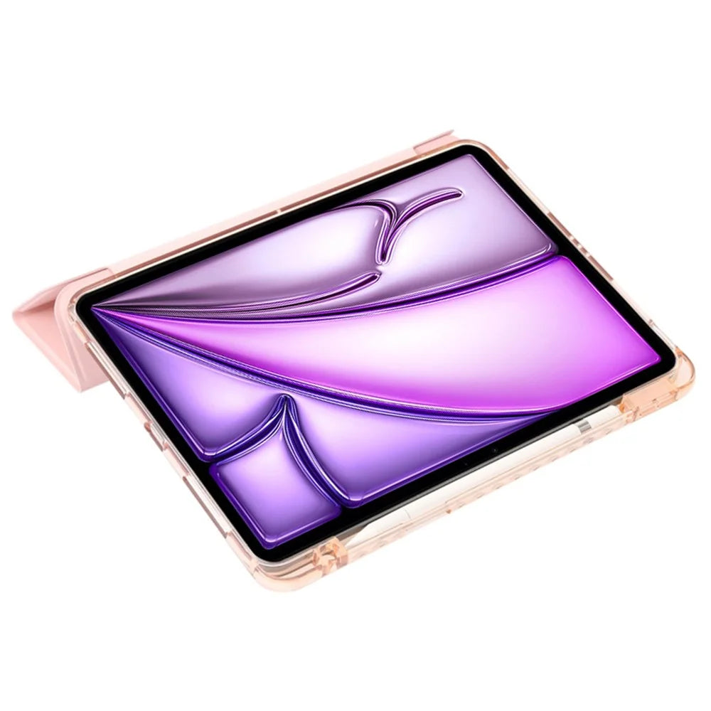 For iPad Air 13 (2026) / (2025) / (2024) Case Tri-Fold Stand Acrylic Back PU Leather Anti Fall Tablet Cover - Pink - 4