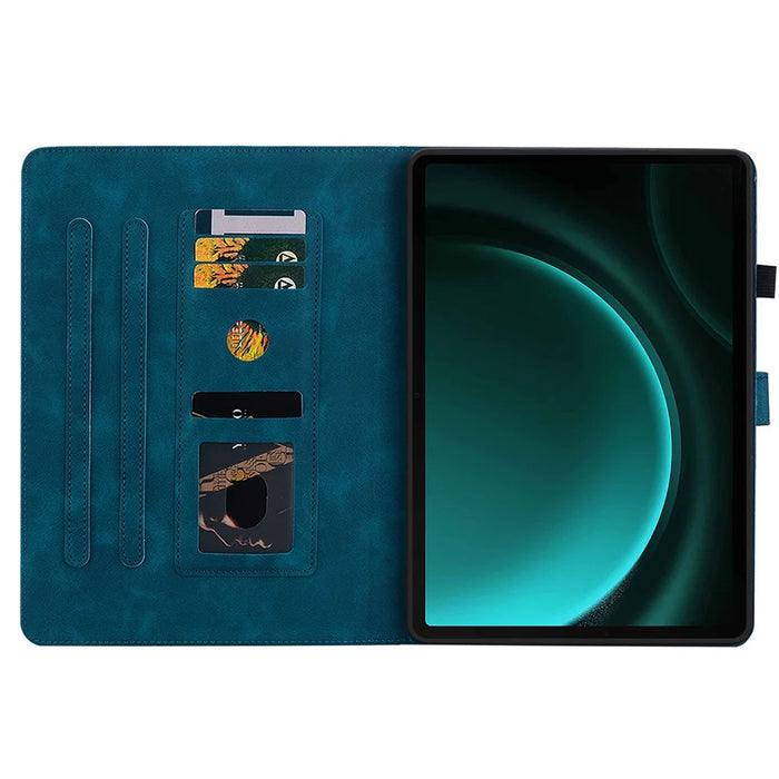 For Samsung Galaxy Tab S10 Lite / S10 FE / S9 FE Leather Case Lily Flower Pattern Stand Protective Tablet Cover - Blue - 2