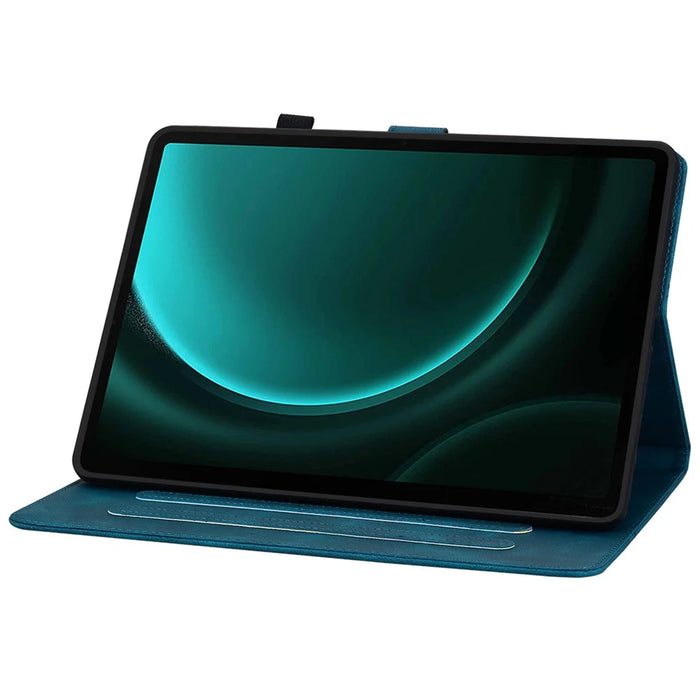 For Samsung Galaxy Tab S10 Lite / S10 FE / S9 FE Leather Case Lily Flower Pattern Stand Protective Tablet Cover - Blue - 3