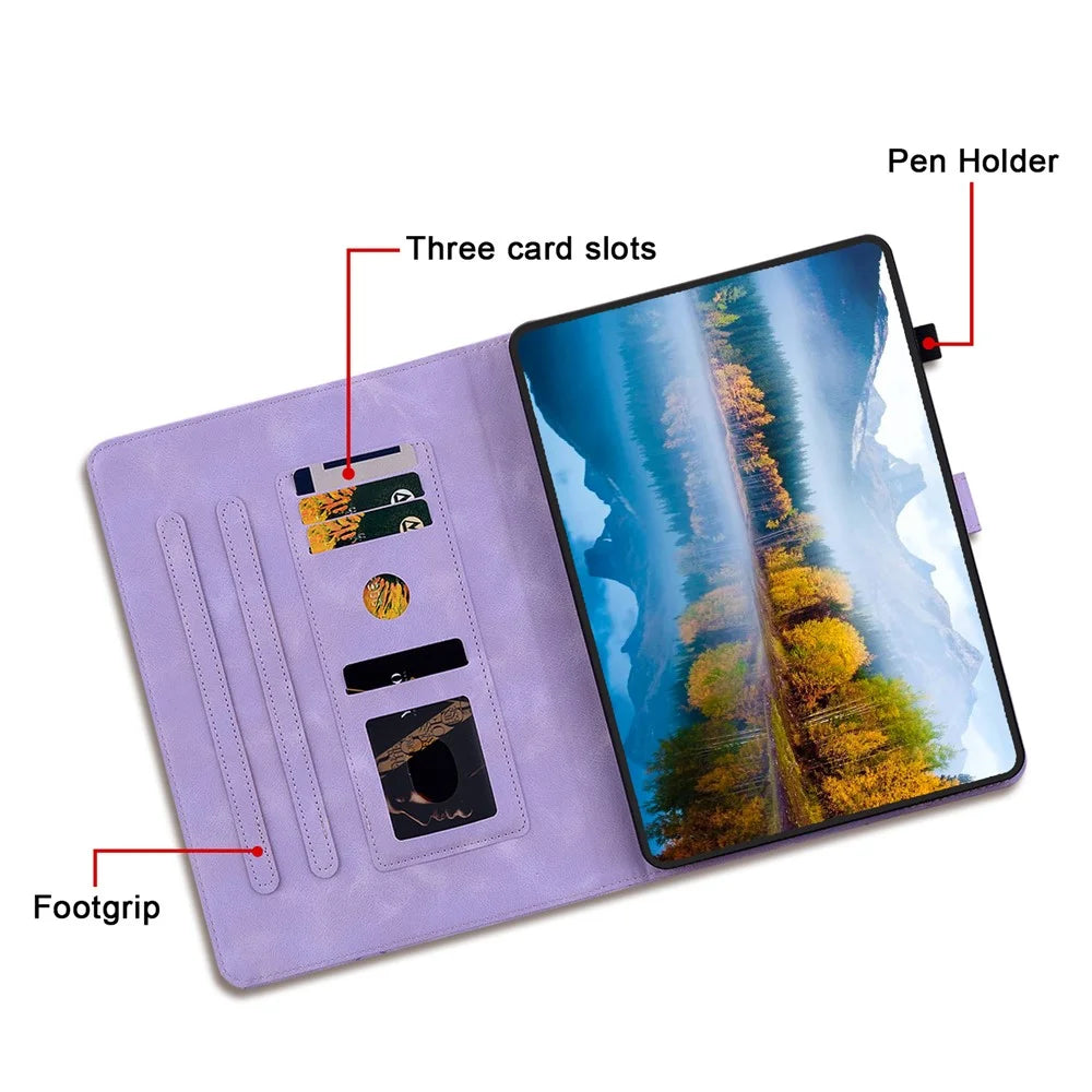 For Samsung Galaxy Tab S10+ / S9+ / S9 FE+ Card Slots Case Lily Flower Imprint PU Leather Tablet Cover - Purple - 6
