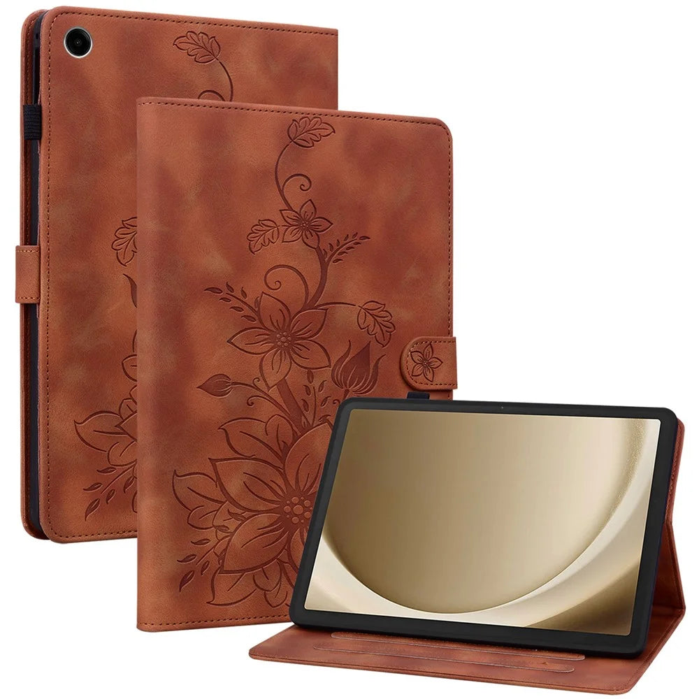 For Samsung Galaxy Tab A9+ Case with Card Slots Anti-Drop Imprint PU Leather Tablet Cases - Brown - 1