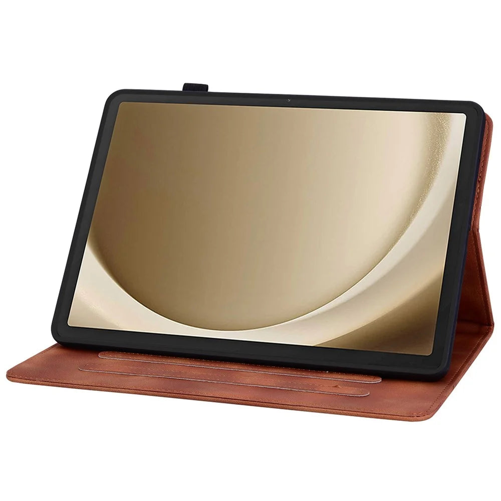 For Samsung Galaxy Tab A9+ Case with Card Slots Anti-Drop Imprint PU Leather Tablet Cases - Brown - 3