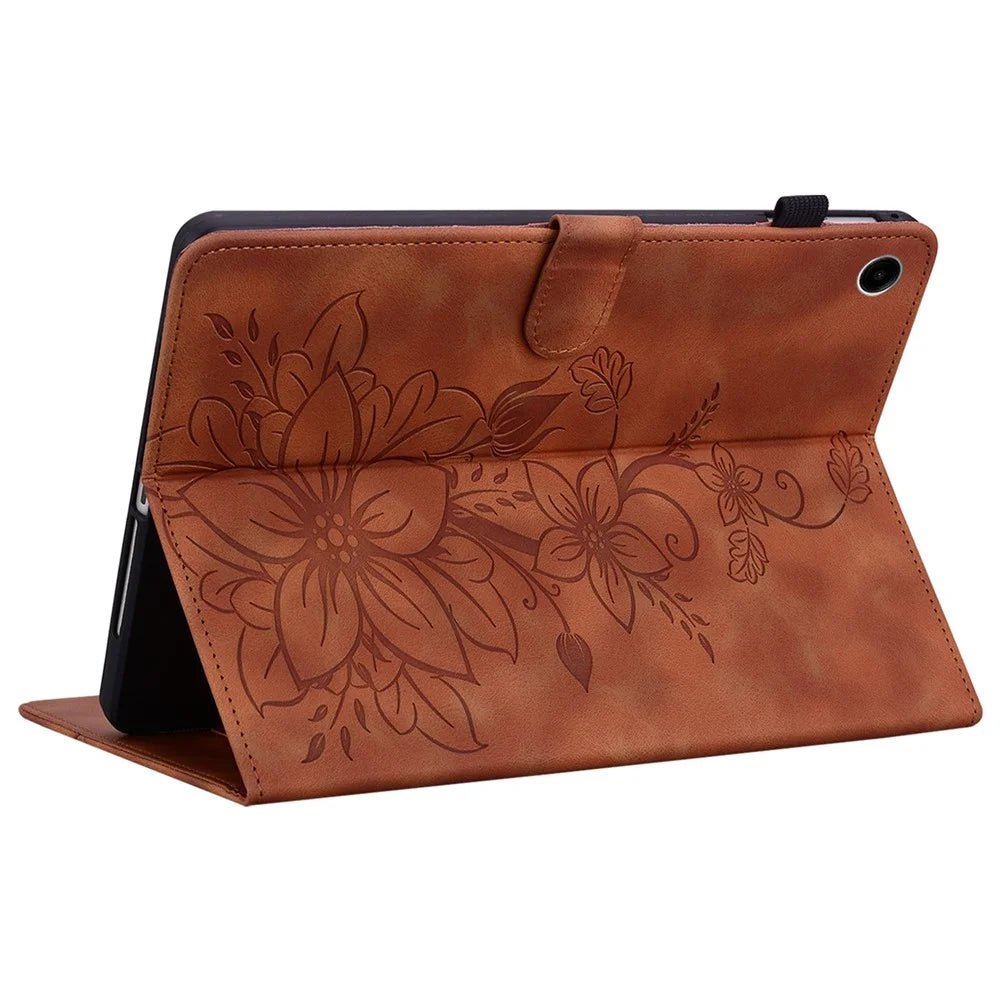 For Samsung Galaxy Tab A9+ Case with Card Slots Anti-Drop Imprint PU Leather Tablet Cases - Brown - 4