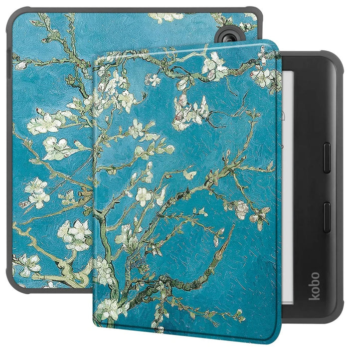 For Kobo Libra Colour Case Auto Sleep / Wake Pattern Printing E-Reader Cover - Apricot Blossom - 1