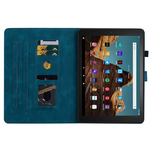 For Amazon Fire HD 10 (2023) Case with Card Slots Leather Tablet Cover Lily Flower - Blue - 2