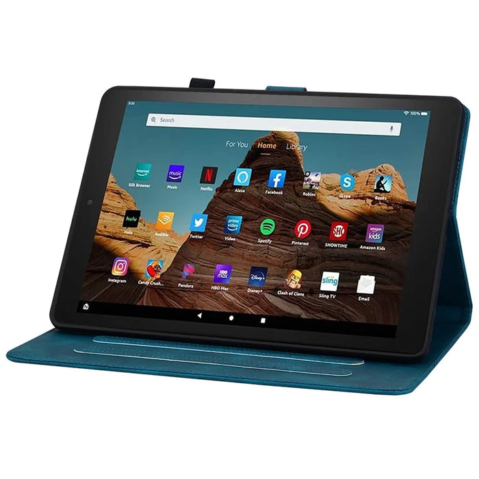 For Amazon Fire HD 10 (2023) Case with Card Slots Leather Tablet Cover Lily Flower - Blue - 3
